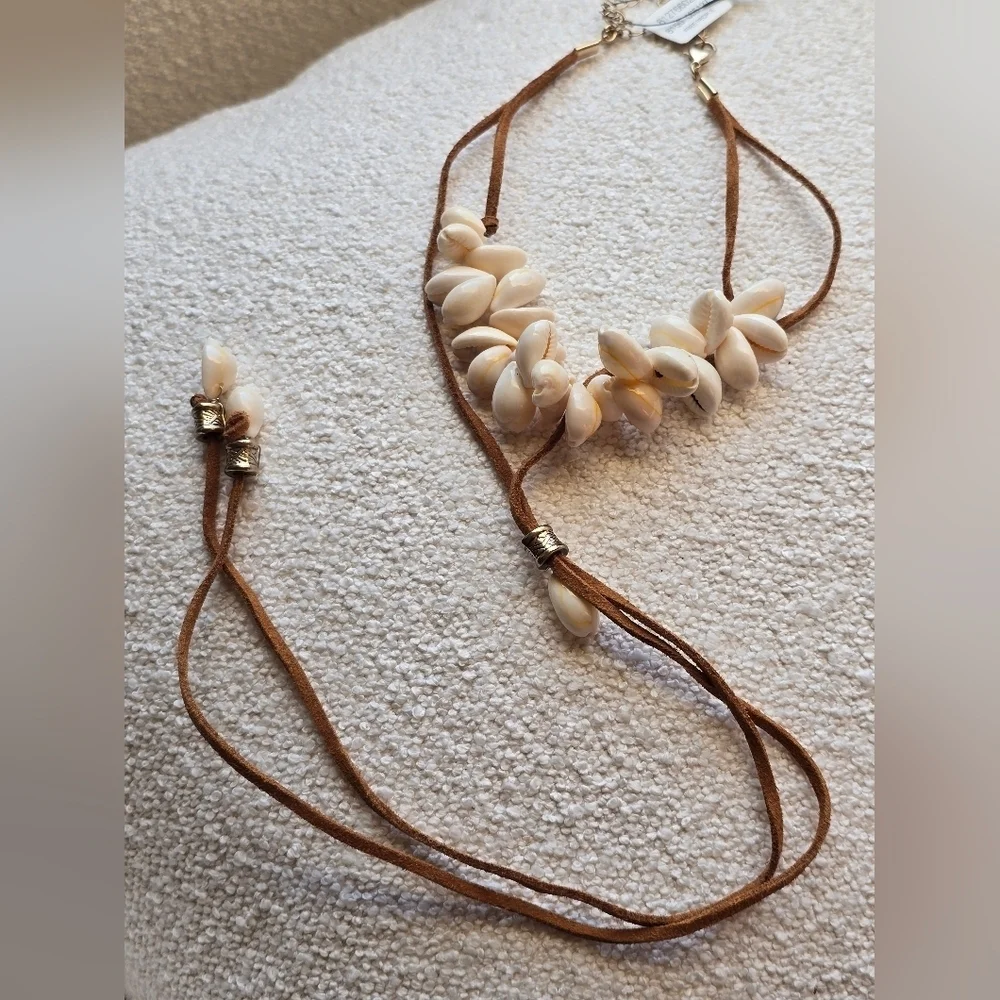 NWT! Free People, Katie Leather Shell Choker,Tan, MSRP $38